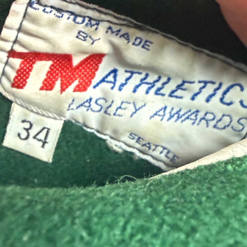 TM Athletics Varsity Jacket Womens 34 Green 1987 Letterman Bulldog Zip Hood - Picture 6 of 12